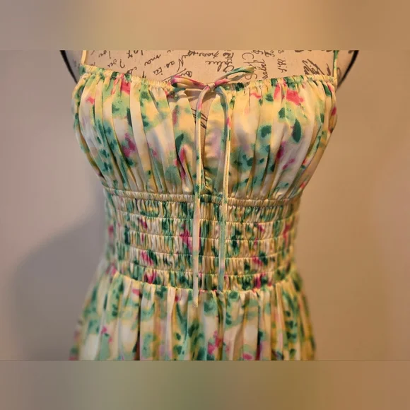 Astr Green/Yellow and Pink Floral Maxi Dress,Sapaguetri Straps, Size M. - Picture 5 of 14